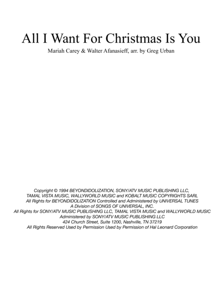 Free Sheet Music All I Want For Christmas Is You Mariah Carey