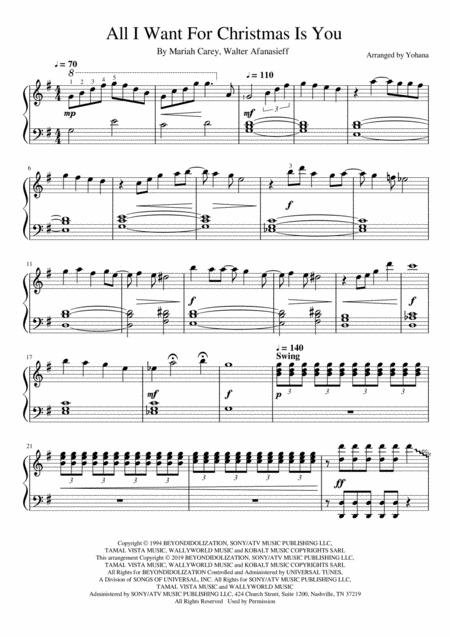 Free Sheet Music All I Want For Christmas Is You Piano Solo Condensed Without Bridge Good Arrangement For Intermediate Level Royal Grade 2 3