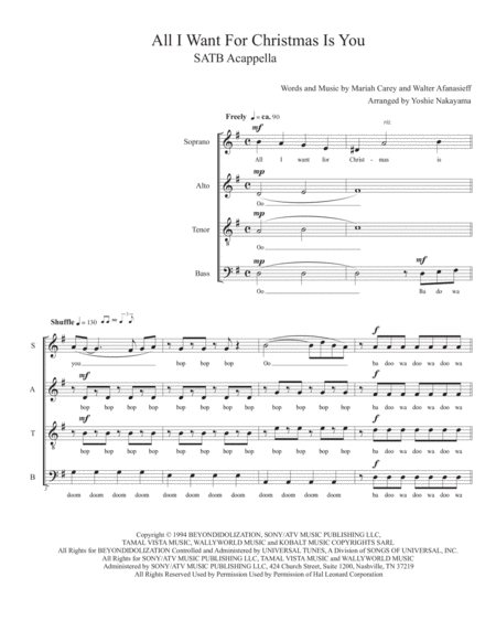 Free Sheet Music All I Want For Christmas Is You Satb Acappella