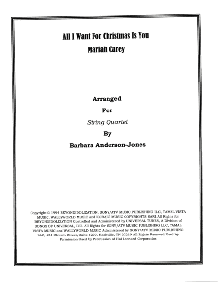 Free Sheet Music All I Want For Christmas Is You String Quartet Score Only