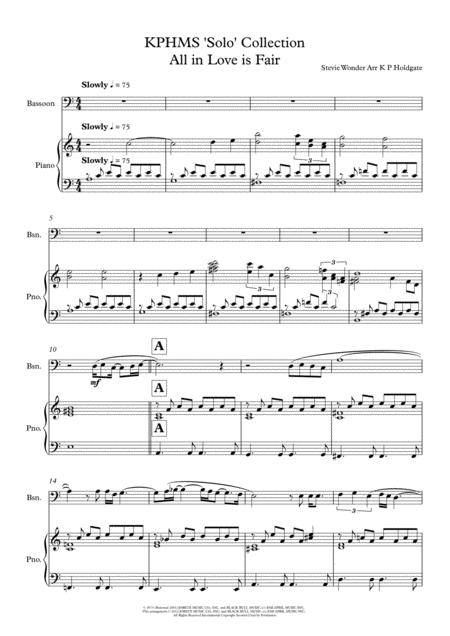 All In Love Is Fair Solo For Bassoon Piano In C Major Sheet Music