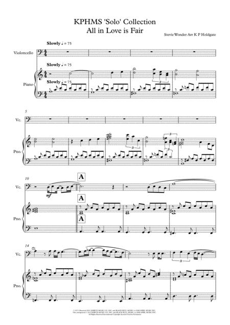 All In Love Is Fair Solo For Cello Piano In C Major Sheet Music