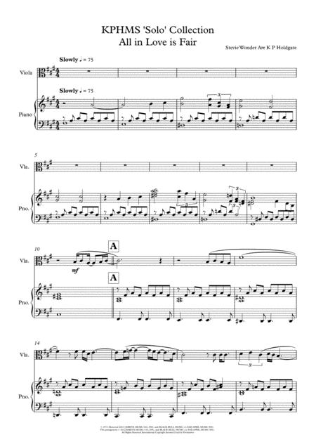 Free Sheet Music All In Love Is Fair Solo For Viola Piano In A Major