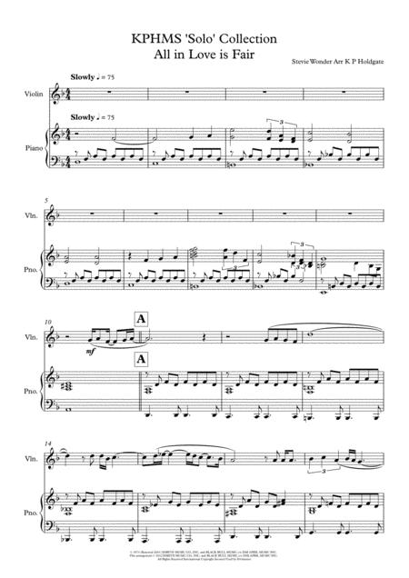 All In Love Is Fair Solo For Violin Piano In F Major Sheet Music