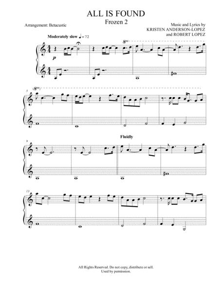 Free Sheet Music All Is Found Frozen 2 Sheet Music Easy Piano