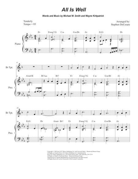 Free Sheet Music All Is Well Bb Trumpet Solo And Piano