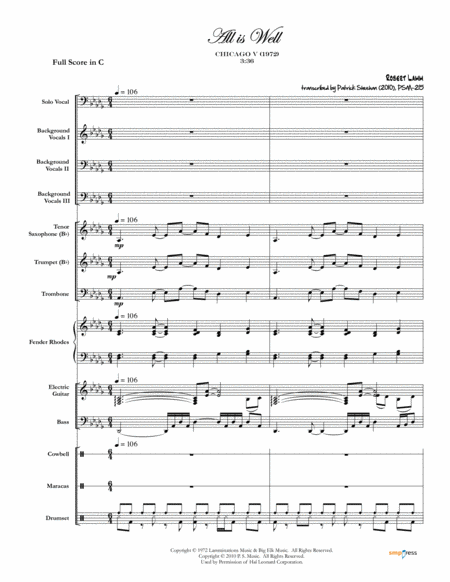 All Is Well Chicago Complete Score Sheet Music