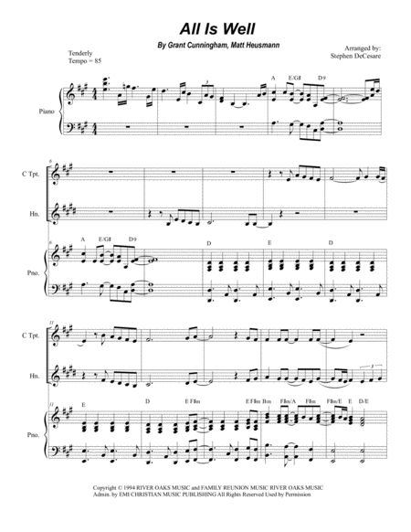 All Is Well Duet For C Trumpet French Horn Sheet Music