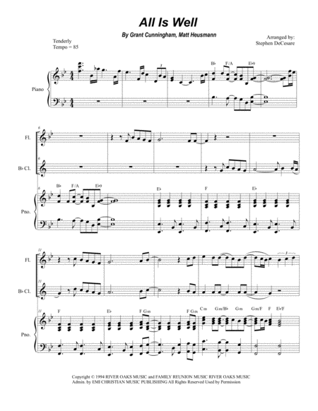 All Is Well Duet For Flute And Bb Clarinet Sheet Music