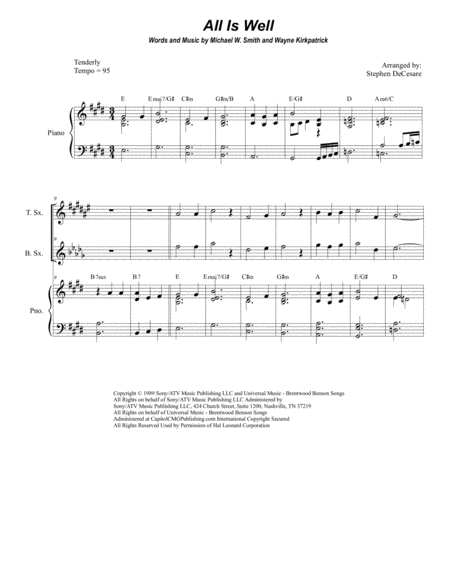 Free Sheet Music All Is Well For Saxophone Quartet