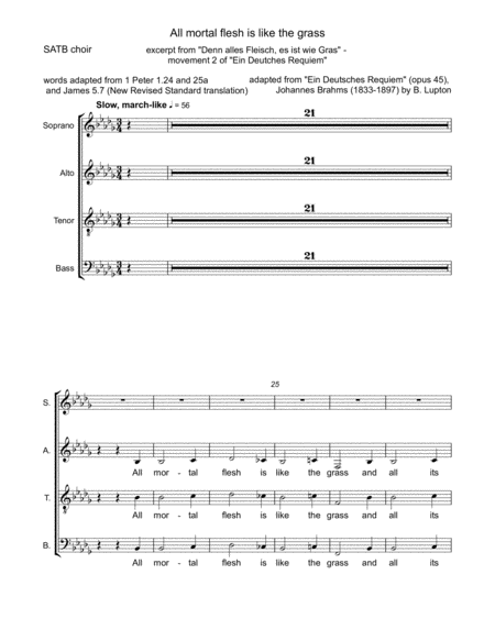 All Mortal Flesh Is Like The Grass Satb Choir Sheet Music