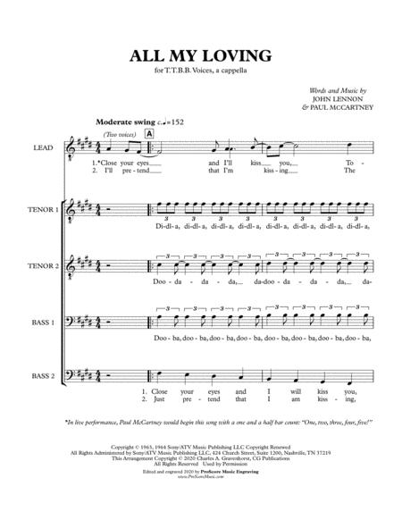 All My Loving Ttbb A Cappella Sheet Music