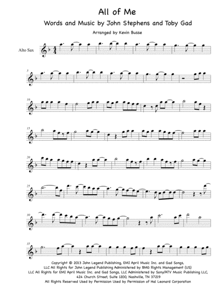 Free Sheet Music All Of Me Alto Sax