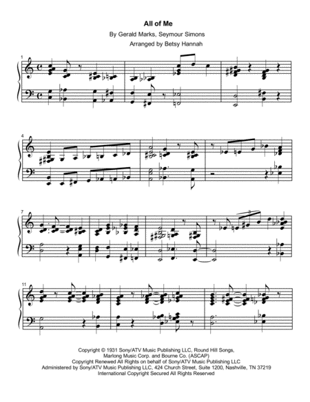 All Of Me Arranged By Betsy Hannah Sheet Music