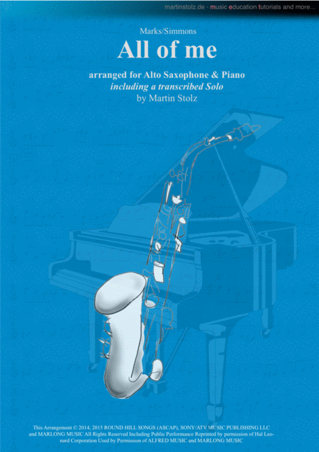 Free Sheet Music All Of Me Arranged For Alto Sax And Piano