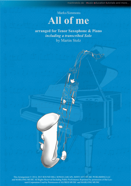 Free Sheet Music All Of Me Arranged For Tenor Saxophone And Piano