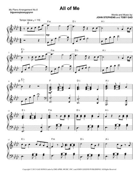 Free Sheet Music All Of Me By John Legend For Piano