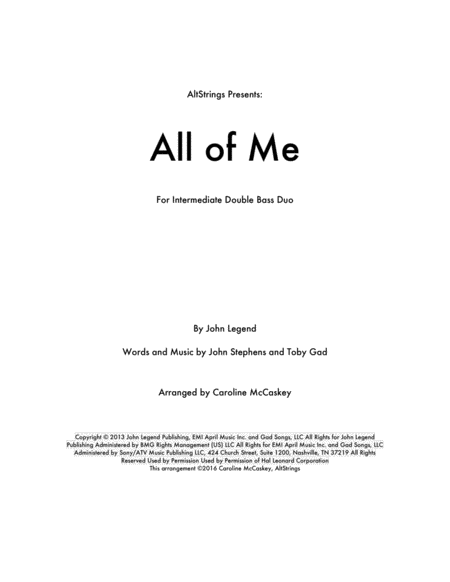 Free Sheet Music All Of Me Double Bass Duet