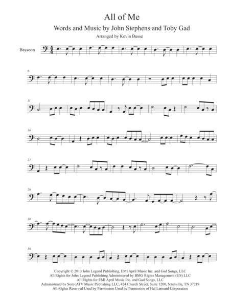 All Of Me Easy Key Of C Bassoon Sheet Music