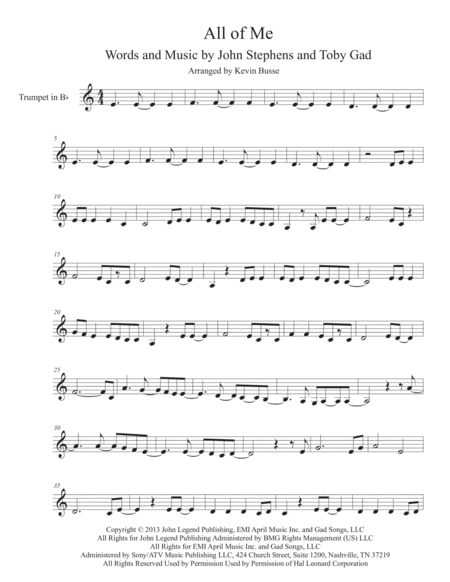 Free Sheet Music All Of Me Easy Key Of C Trumpet