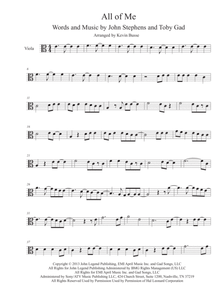 All Of Me Easy Key Of C Viola Sheet Music