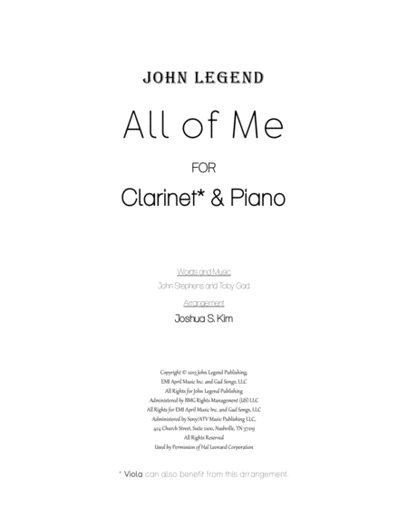 All Of Me For Clarinet Piano With Full Lyrics Sheet Music