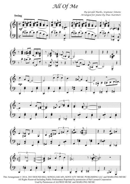 Free Sheet Music All Of Me For Piano With Solo Improvisation Part