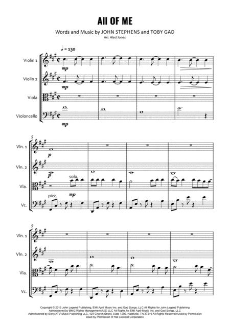 Free Sheet Music All Of Me For String Quartet