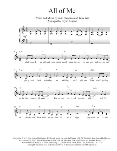 All Of Me John Legend Lead Sheet Sheet Music