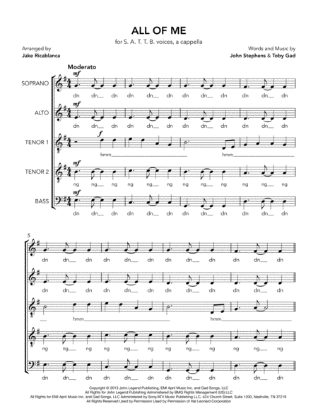 Free Sheet Music All Of Me John Legend Sattb A Cappella