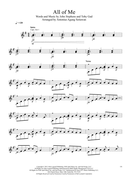 Free Sheet Music All Of Me John Legend Solo Guitar Score