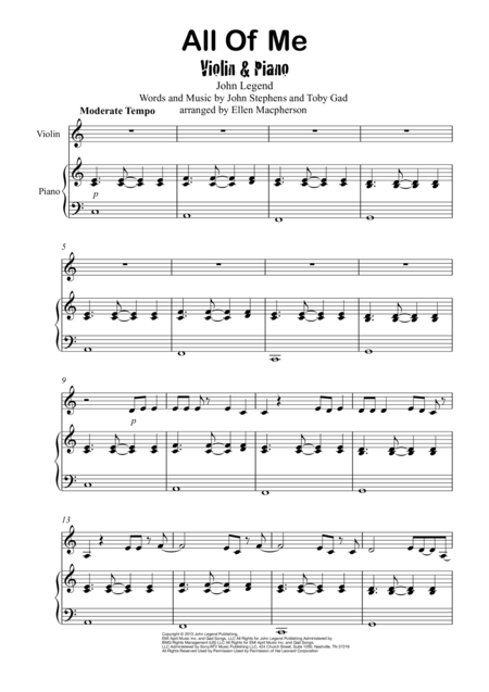 Free Sheet Music All Of Me John Legend Violin Piano