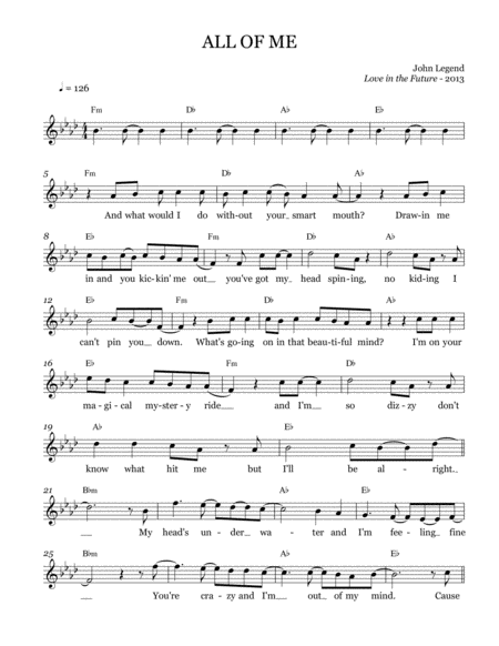 All Of Me Leadsheet Melody Notated Sheet Music