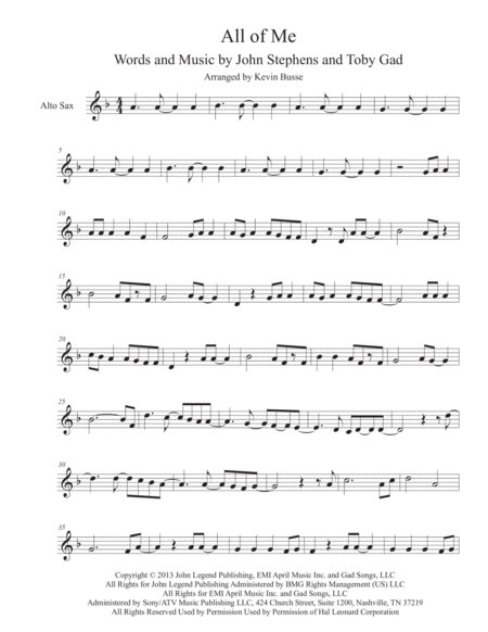 Free Sheet Music All Of Me Original Key Alto Sax