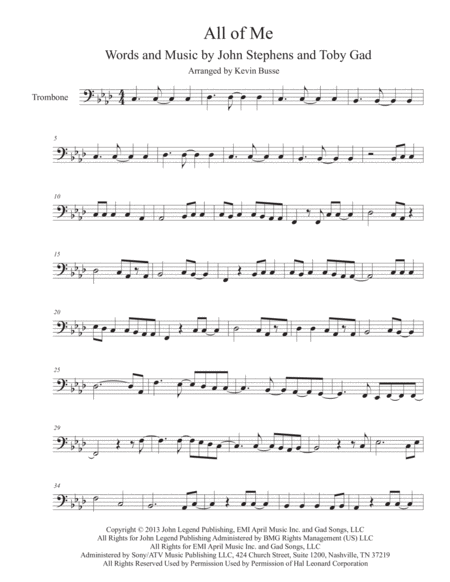 Free Sheet Music All Of Me Original Key Trombone