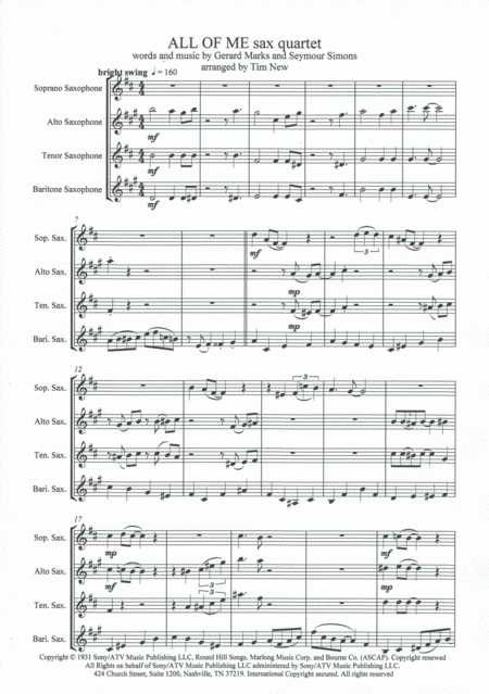 All Of Me Sax Quartet Sheet Music