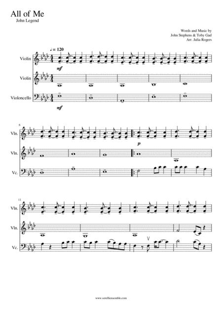 All Of Me String Trio 2 Violins Cello Sheet Music