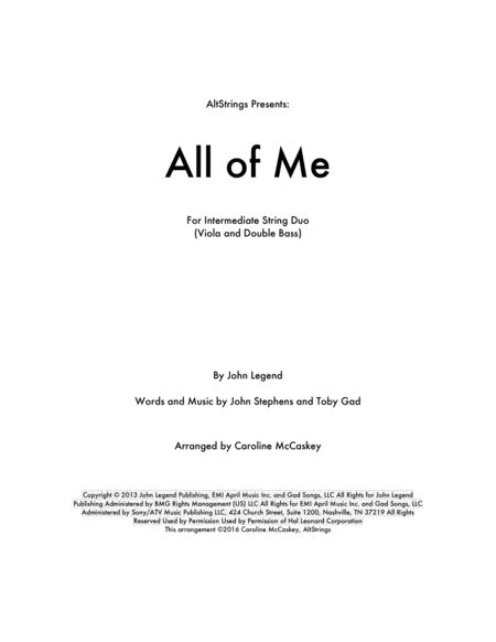 Free Sheet Music All Of Me Viola And Double Bass Duet