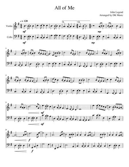 Free Sheet Music All Of Me Violin Cello Duet