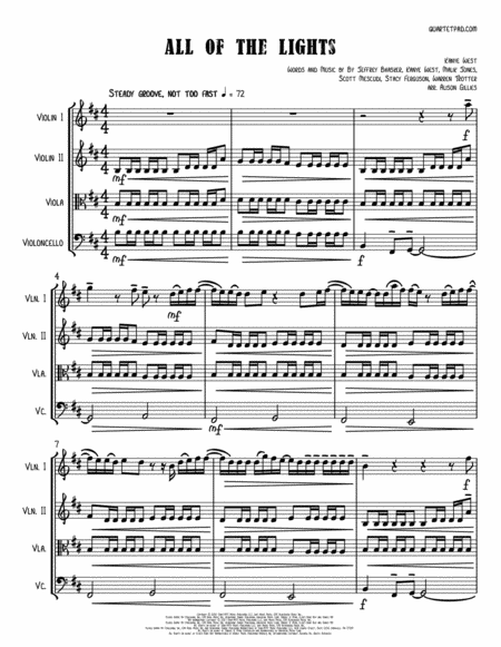 Free Sheet Music All Of The Lights String Quartet