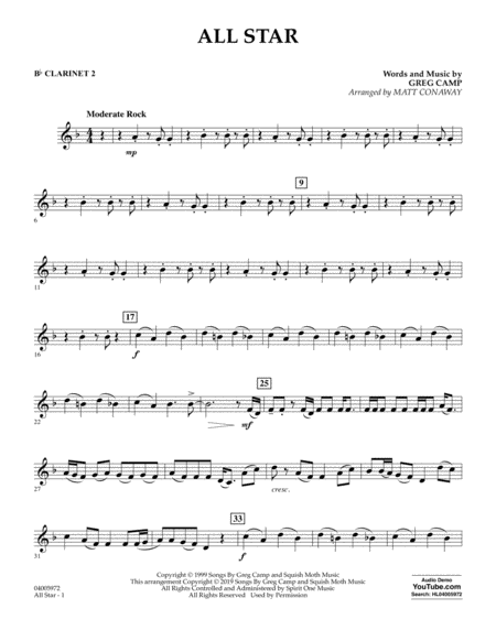 All Star Arr Matt Conaway Bb Clarinet 2 Sheet Music