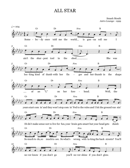 All Star Leadsheet Melody Notated Sheet Music