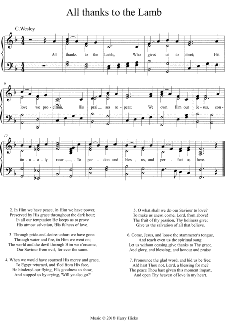 All Thanks To The Lamb A New Tune To A Wonderful Hymn By Charles Wesley That Needs To Be Rediscovered Sheet Music