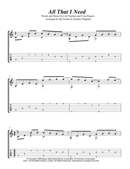 Free Sheet Music All That I Need Fingerstyle Guitar Arrangement