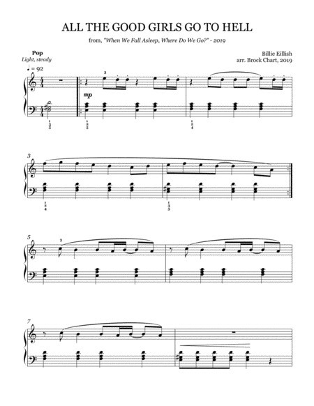 Free Sheet Music All The Good Girls Go To Hell Early Intermediate Piano Solo