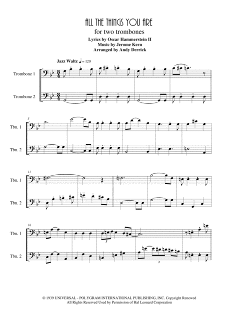 All The Things You Are For Trombone Duet Sheet Music