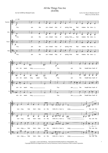 Free Sheet Music All The Things You Are Satb