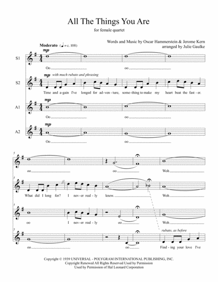 Free Sheet Music All The Things You Are Ssaa Female Quartet