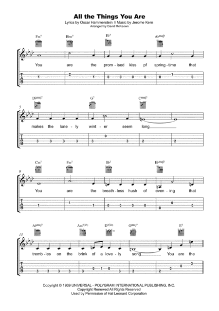 All The Things You Are Tab Notation Lyrics And Chords For Guitar Sheet Music