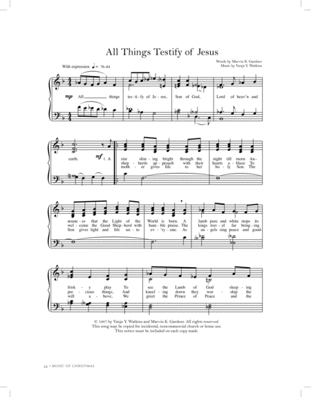 Free Sheet Music All Things Testify Of Jesus